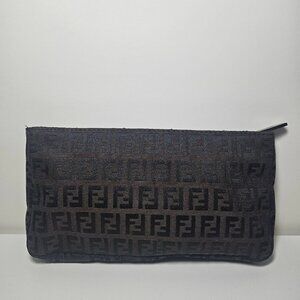 Authentic Fendi Zucchino Small Pouch Black Canvas Leather